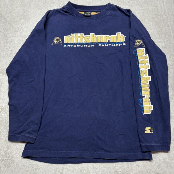 VTG Starter Pitt Panthers Mens M Long Sleeve T-Shirt Pittsburgh Spell Out Thick - Picture 2 of 7